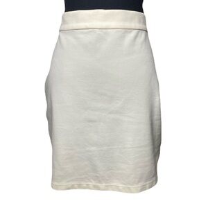 Bebe Elegant Cream Bodycon Skirt Black Mesh Side Stripes Women’s Large